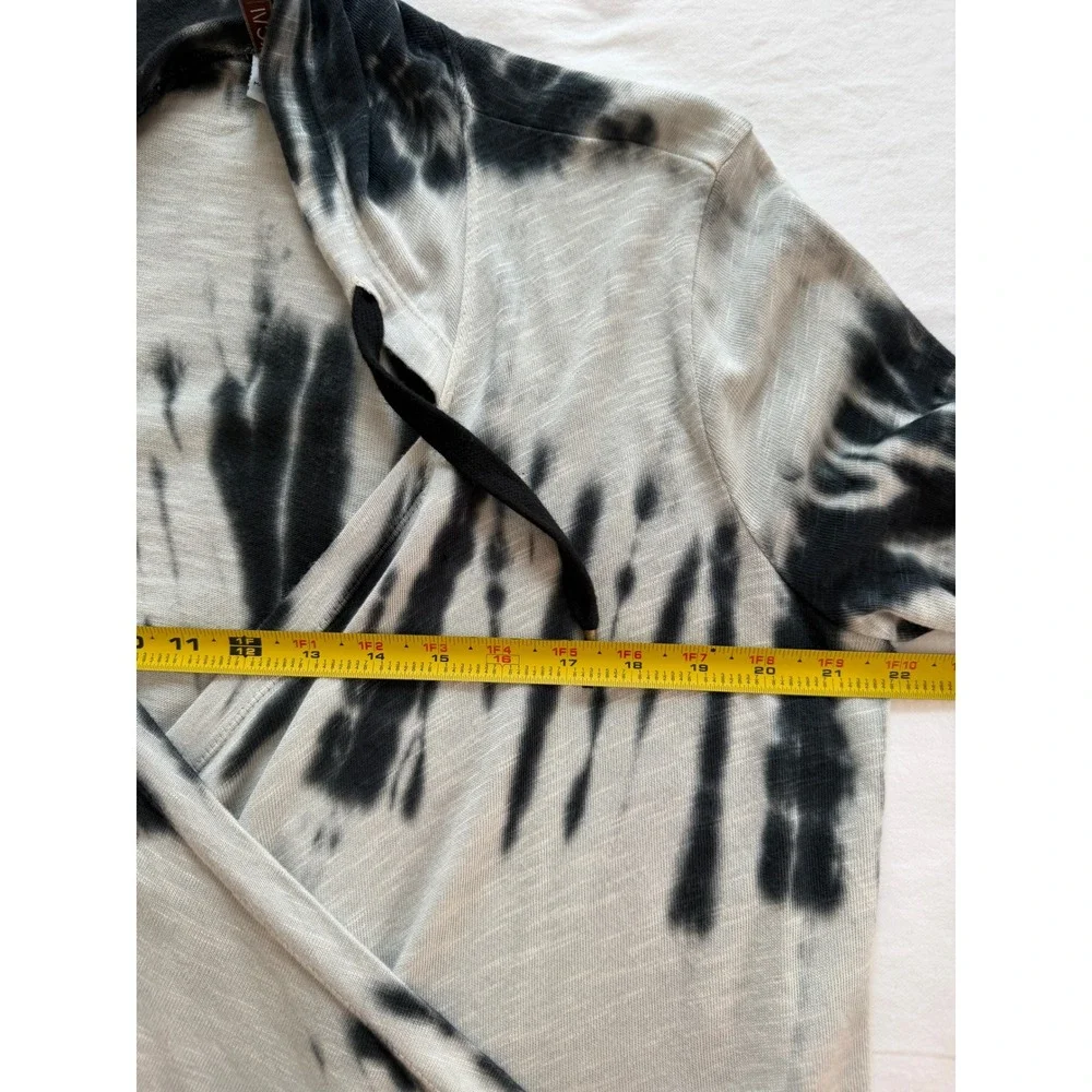 XCVI Tie Dye Hooded Cardigan M Black Gray Open Front Boho Asymmetrical Lagenlook